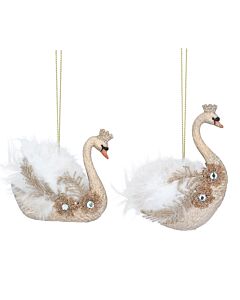 Gisela Graham Gold & White Feather Swan